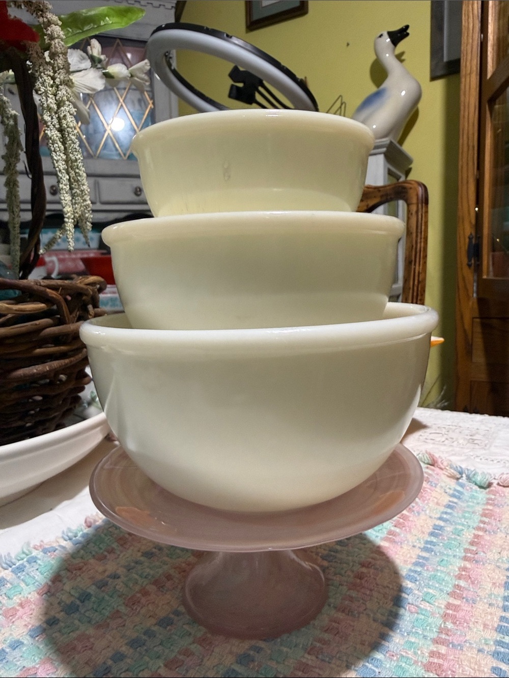 Vintage Fire King ivory beaded edge rim mixing bowl set